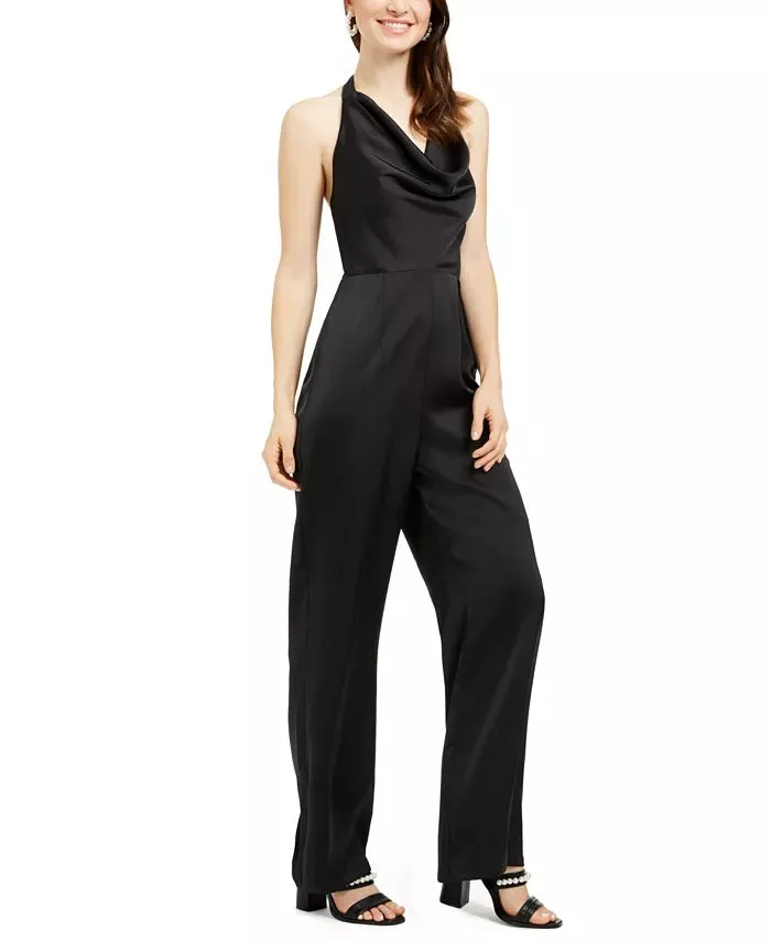 19 Cooper Women's Cowlneck Halter Jumpsuit Black Size Small