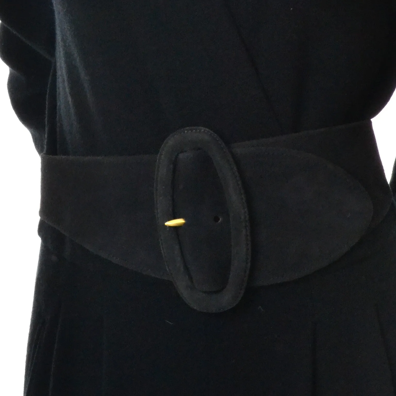 1990s Donna Karan Black Label Vintage Wool Jumpsuit Stirrups Suede Belt 10