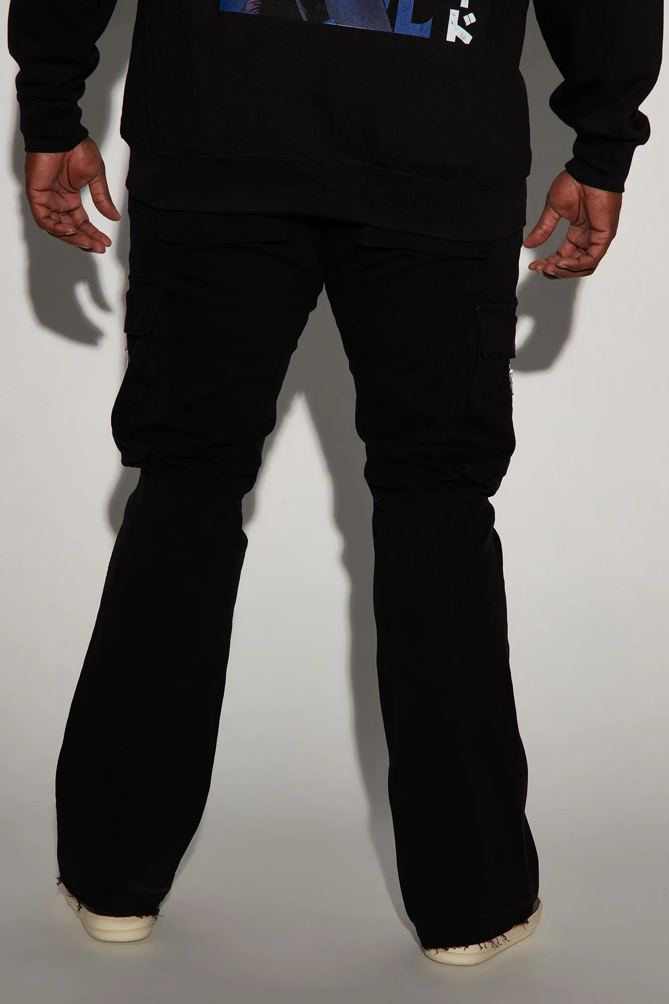 Affection Stacked Skinny Flare Cargo Pants - Black