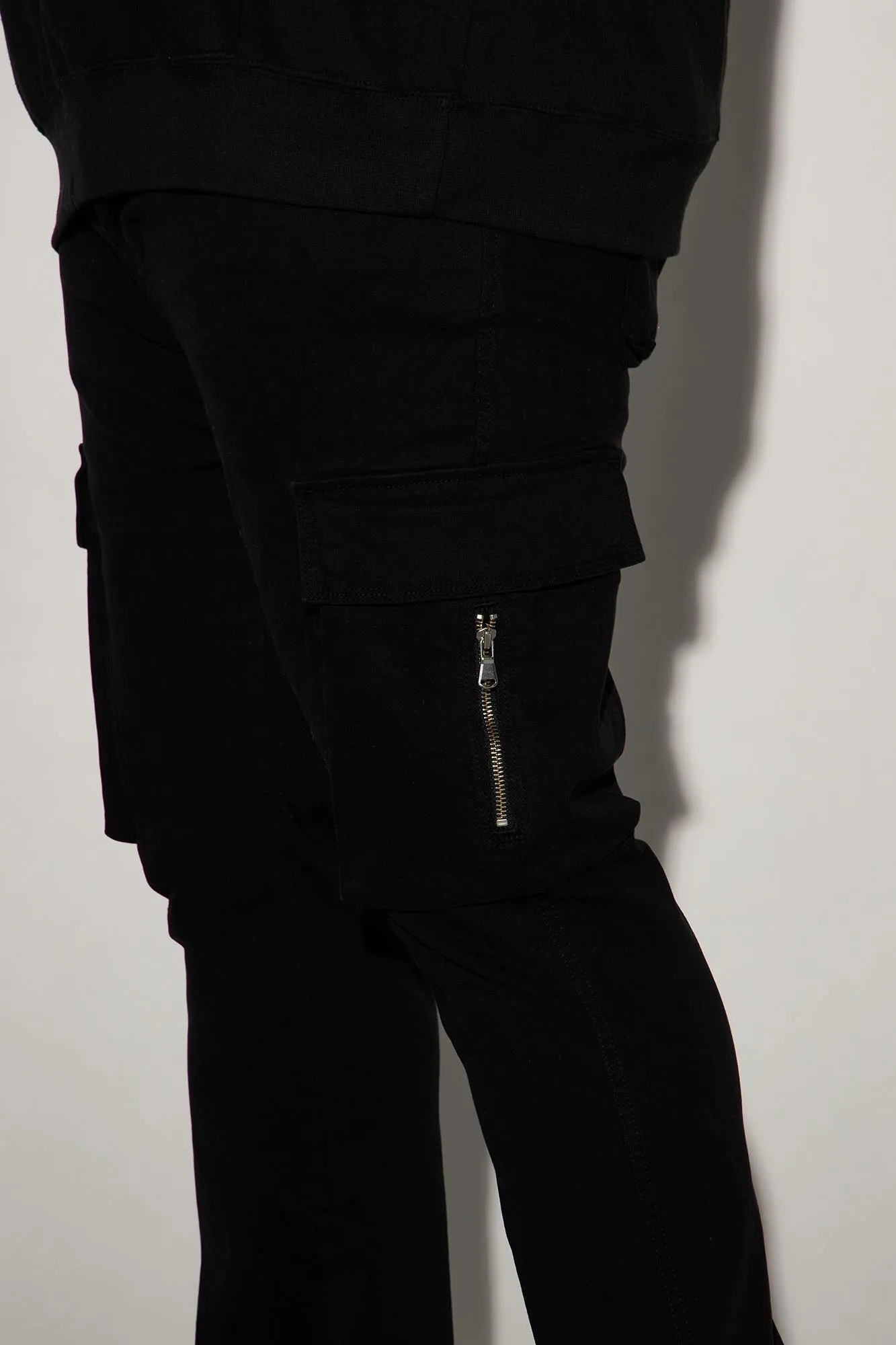 Affection Stacked Skinny Flare Cargo Pants - Black