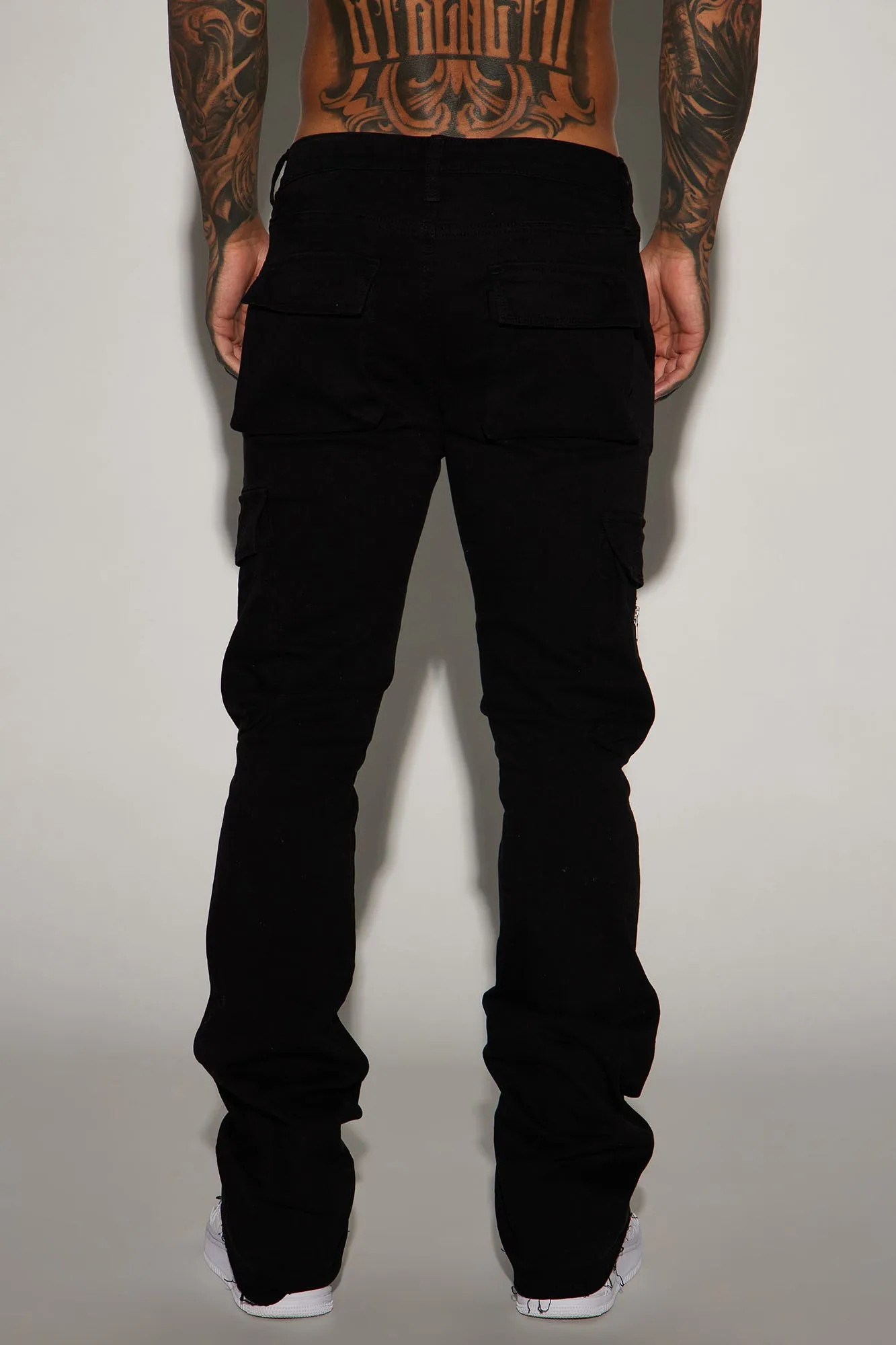 Affection Stacked Skinny Flare Cargo Pants - Black