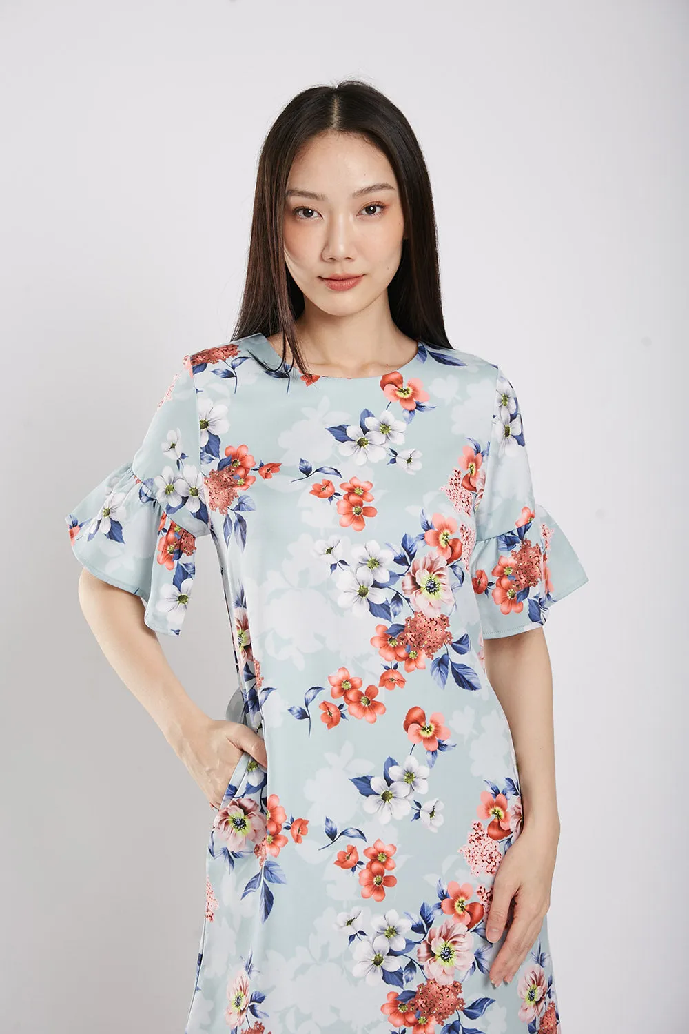 Aida Shift Dress in Sky Blue Floral