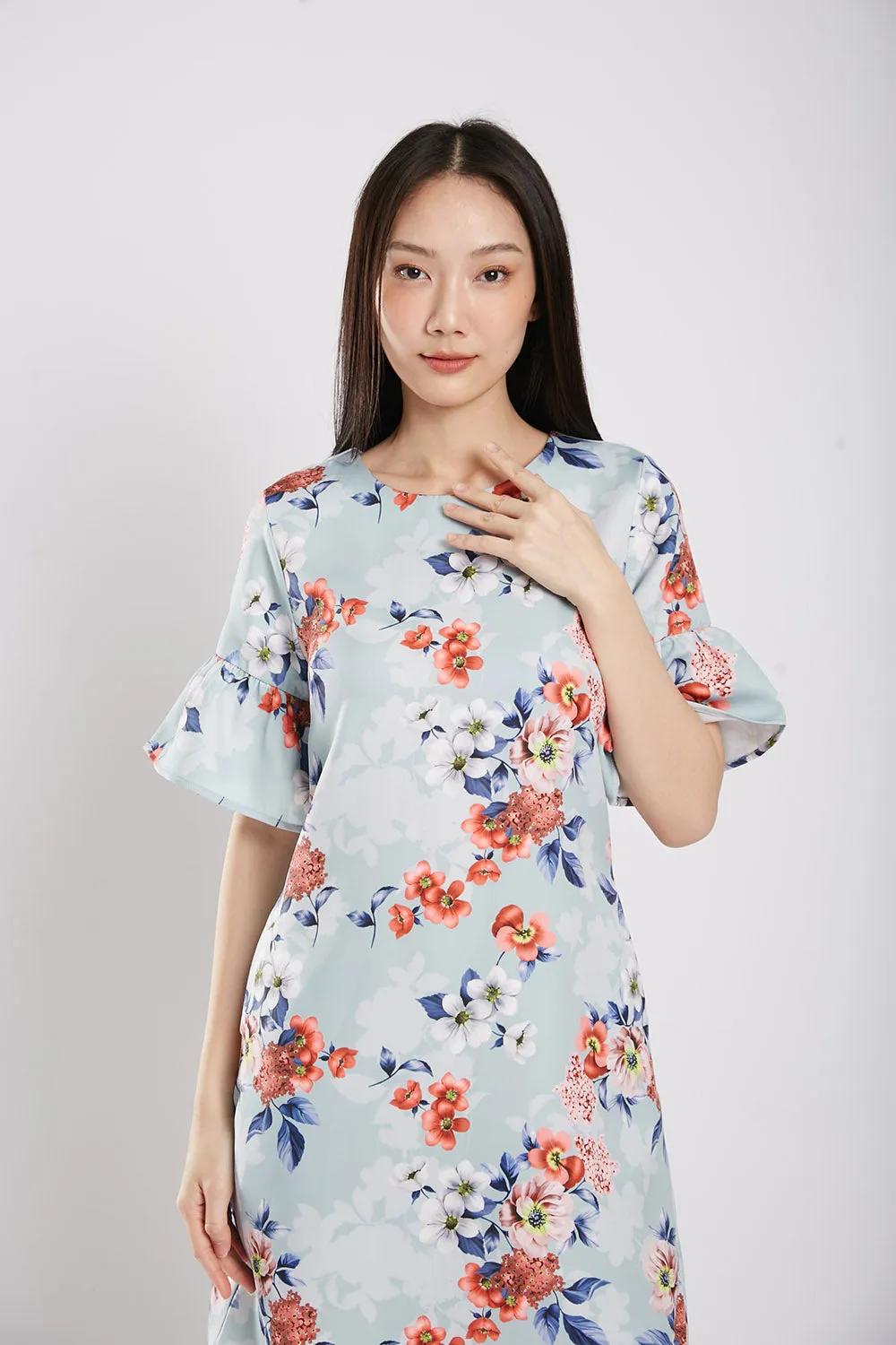 Aida Shift Dress in Sky Blue Floral