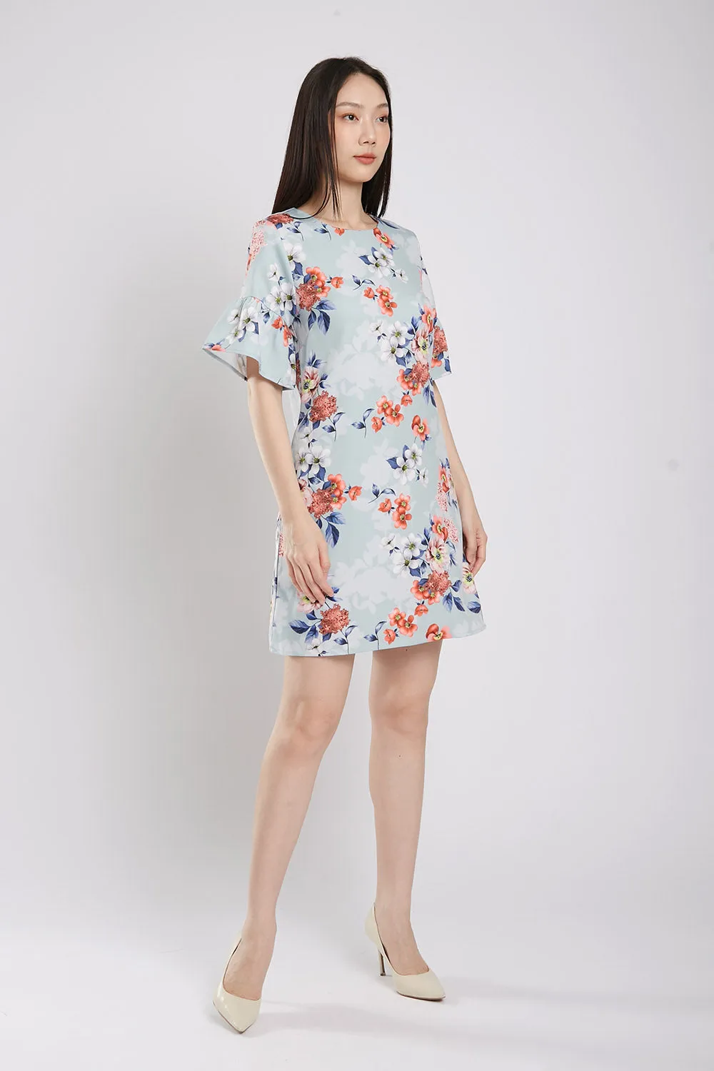 Aida Shift Dress in Sky Blue Floral