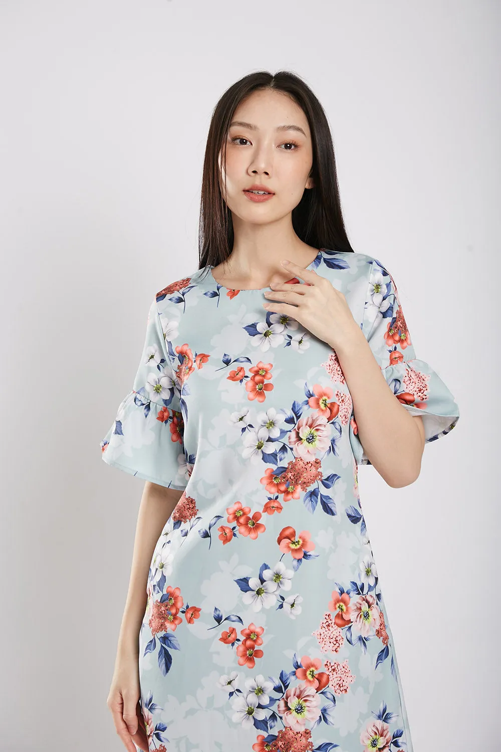 Aida Shift Dress in Sky Blue Floral