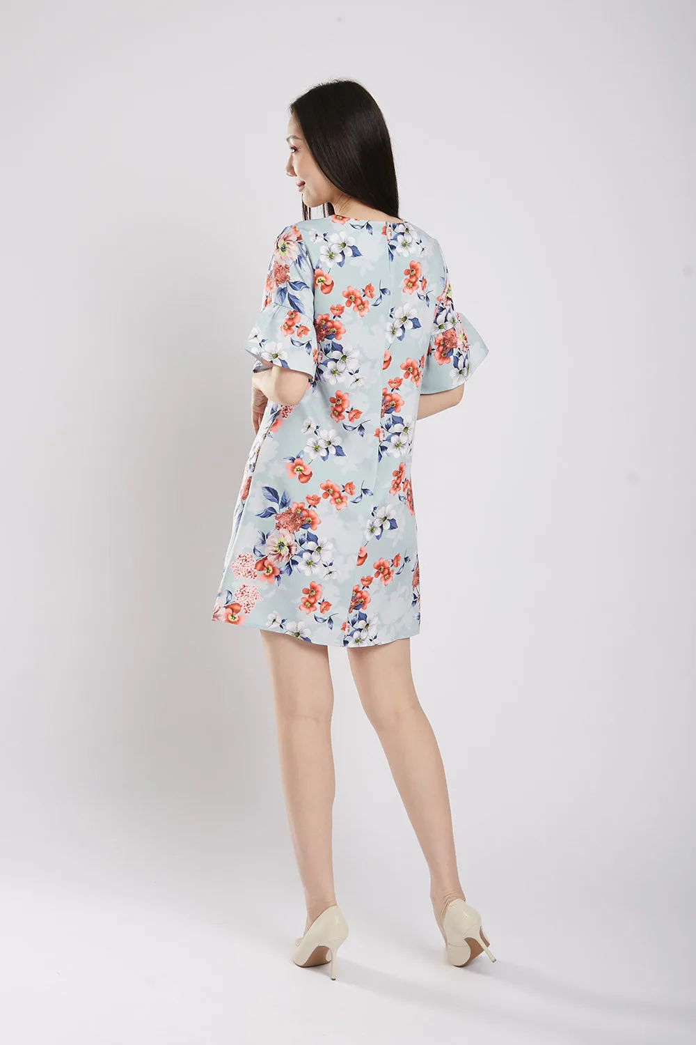 Aida Shift Dress in Sky Blue Floral