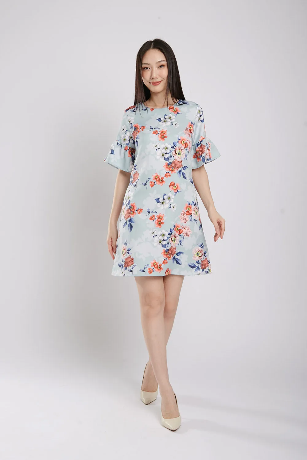 Aida Shift Dress in Sky Blue Floral