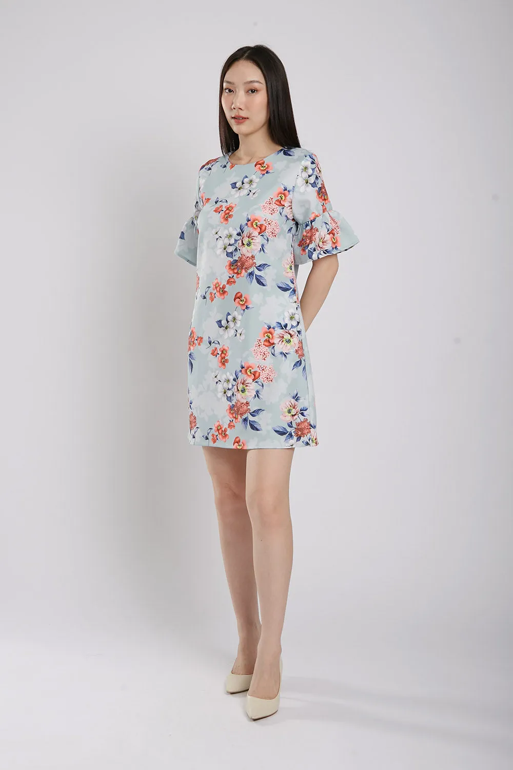 Aida Shift Dress in Sky Blue Floral