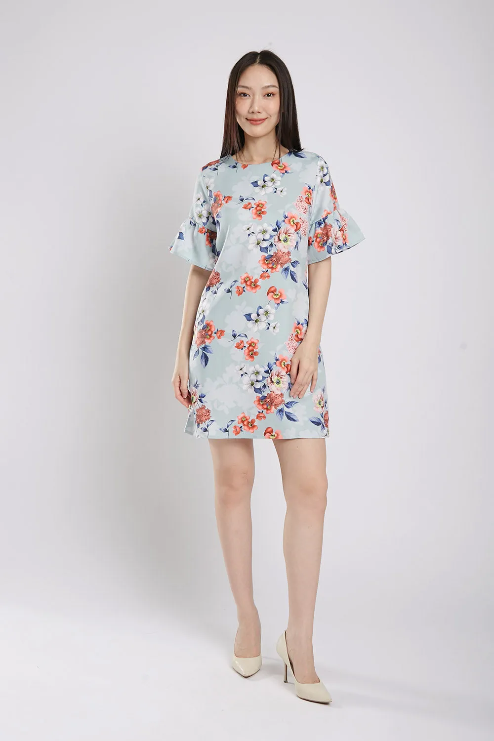 Aida Shift Dress in Sky Blue Floral