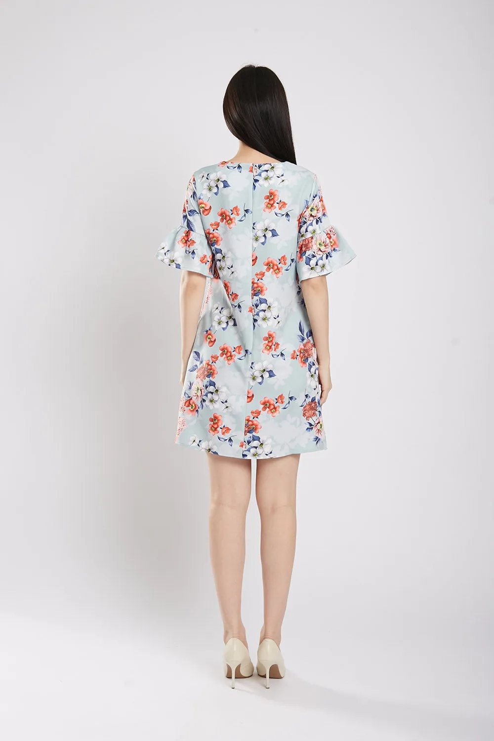 Aida Shift Dress in Sky Blue Floral