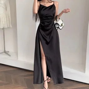 Aiertu Swing Collar Sleeveless Slip Sex Slit Maxi Dress New Fashion Evening Party Women Elegant Streetwear Y2K