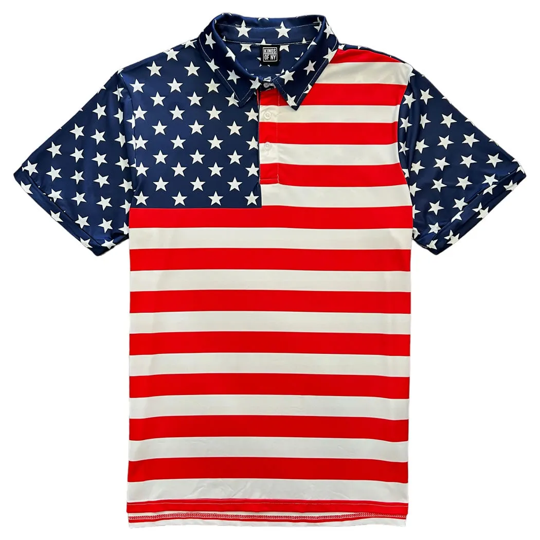 American Flag July 4th Men's Polo Golf Shirt