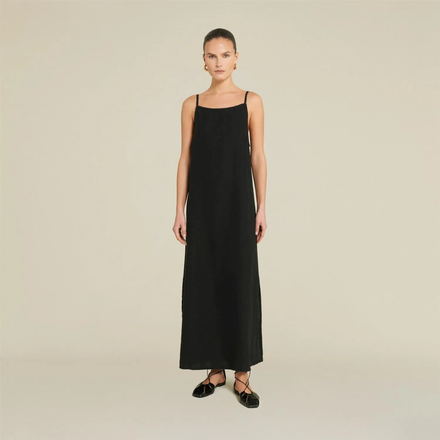 Aura Linen Slip Dress Black