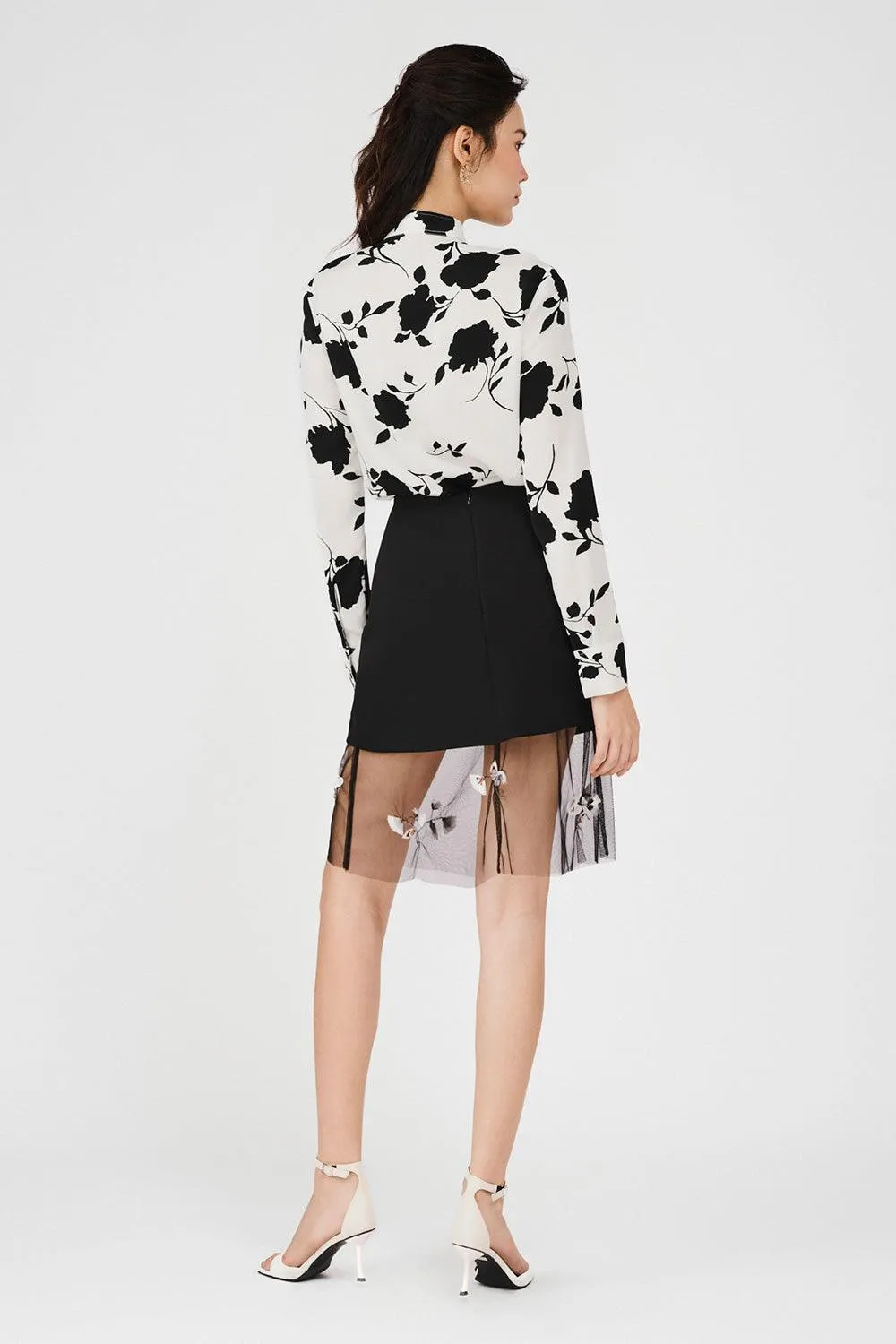 Azalea Straight Band Collar Silk Shirt