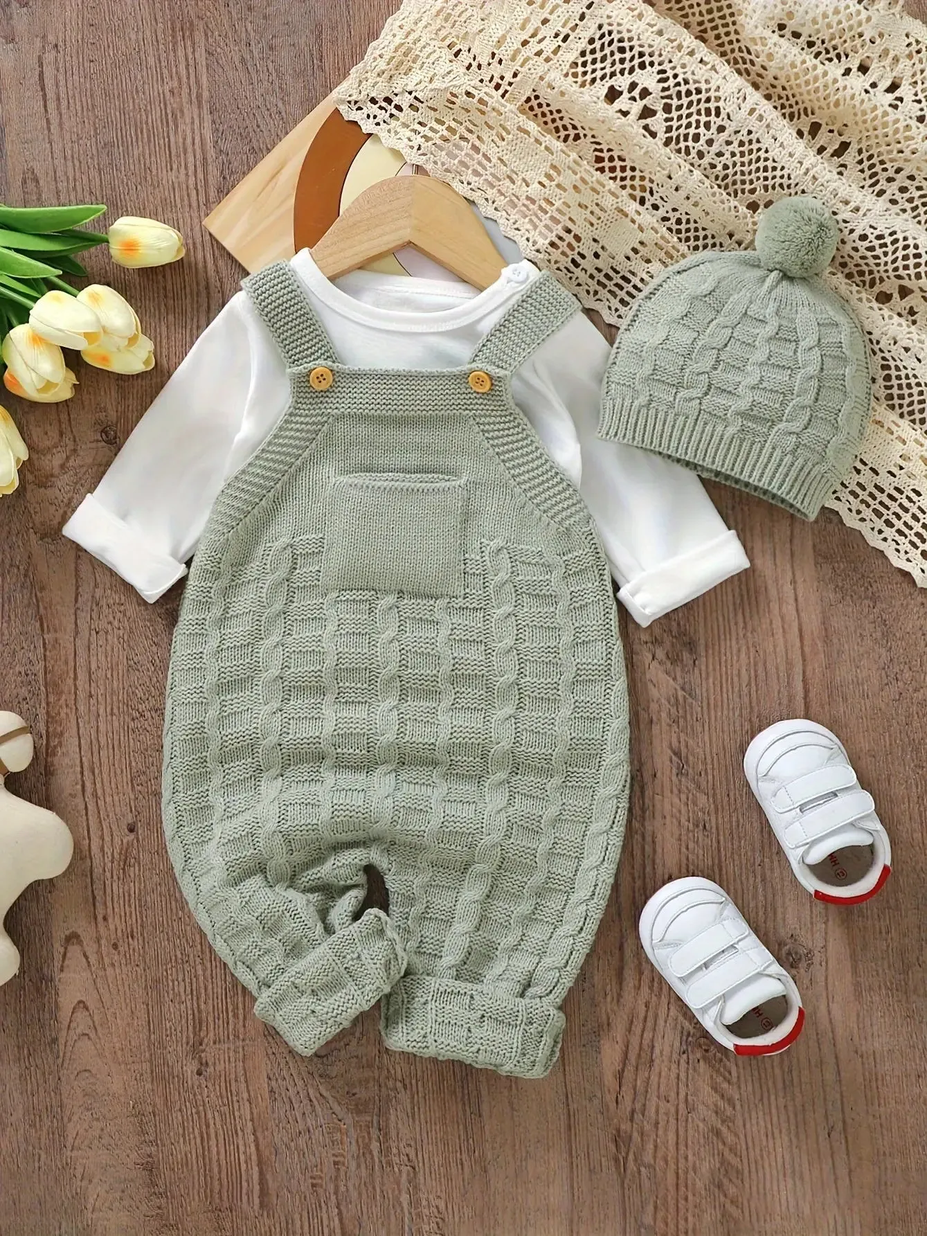 Baby Wool Knitted Suspender Jumpsuit Set