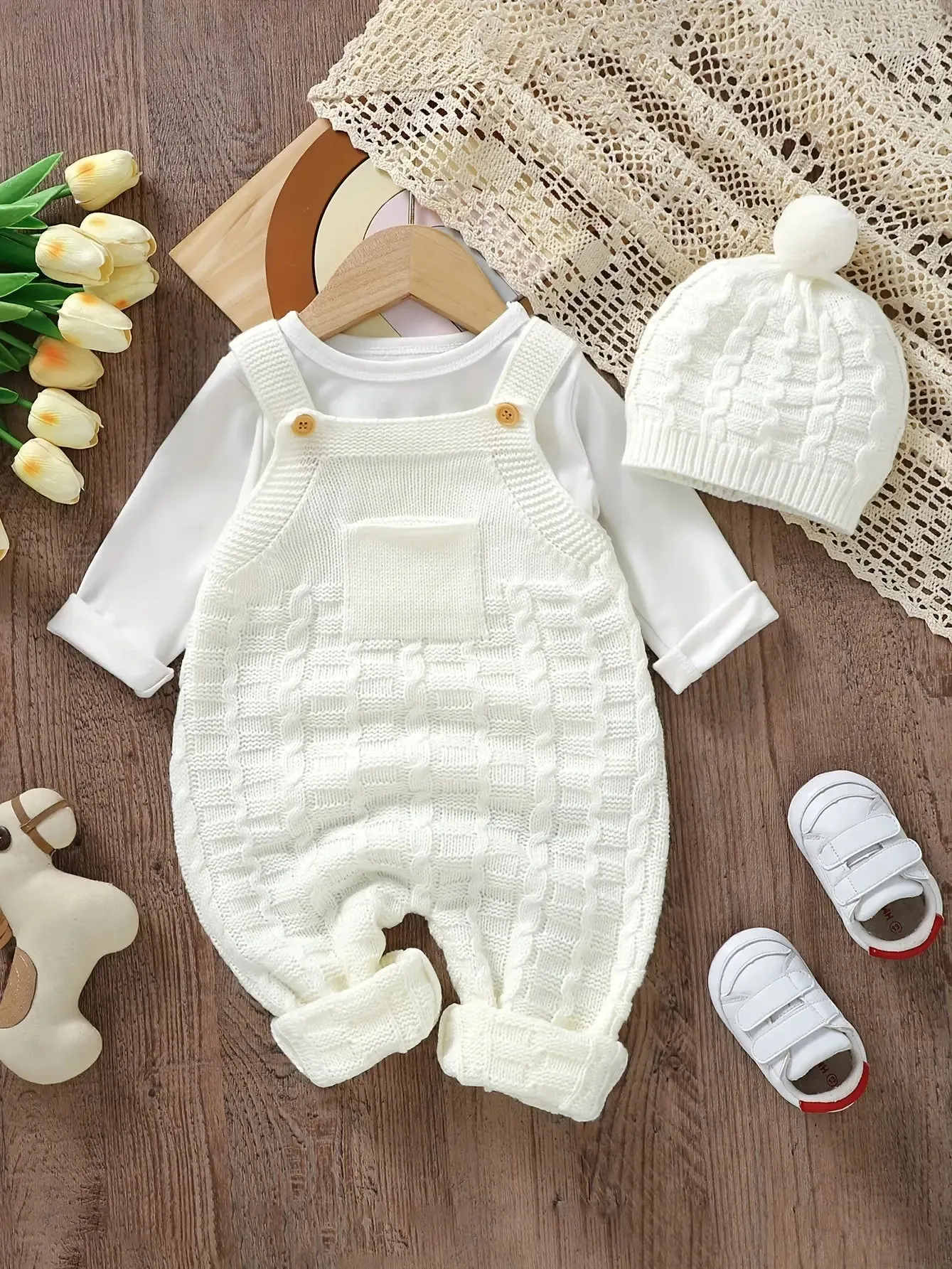 Baby Wool Knitted Suspender Jumpsuit Set