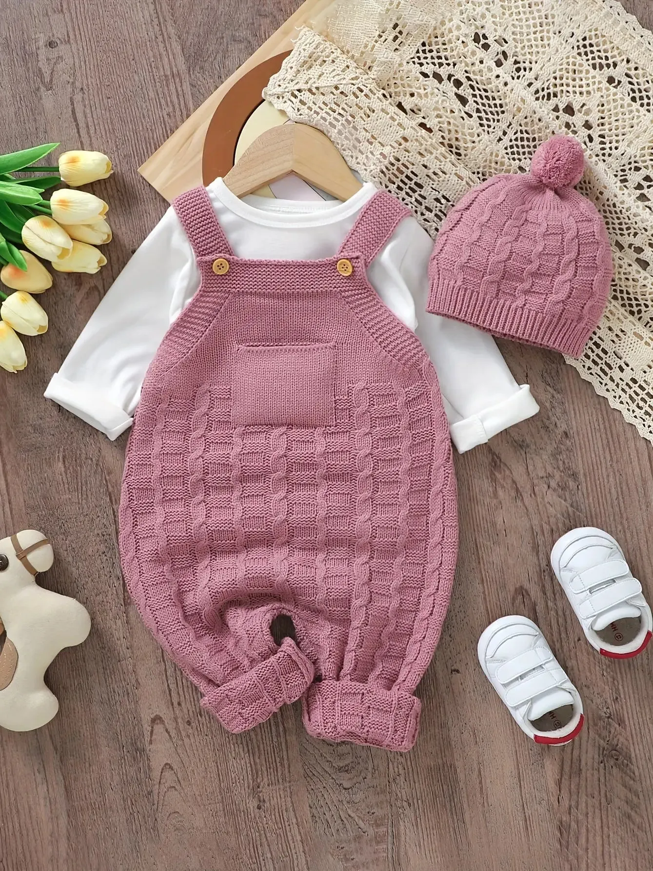 Baby Wool Knitted Suspender Jumpsuit Set