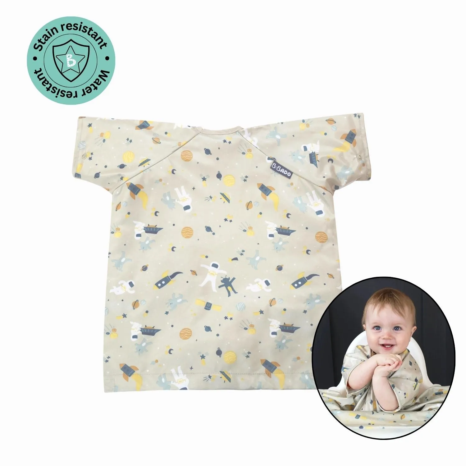 Bibado Short Sleeve Coverall Weaning Bib- Cosmic Companions