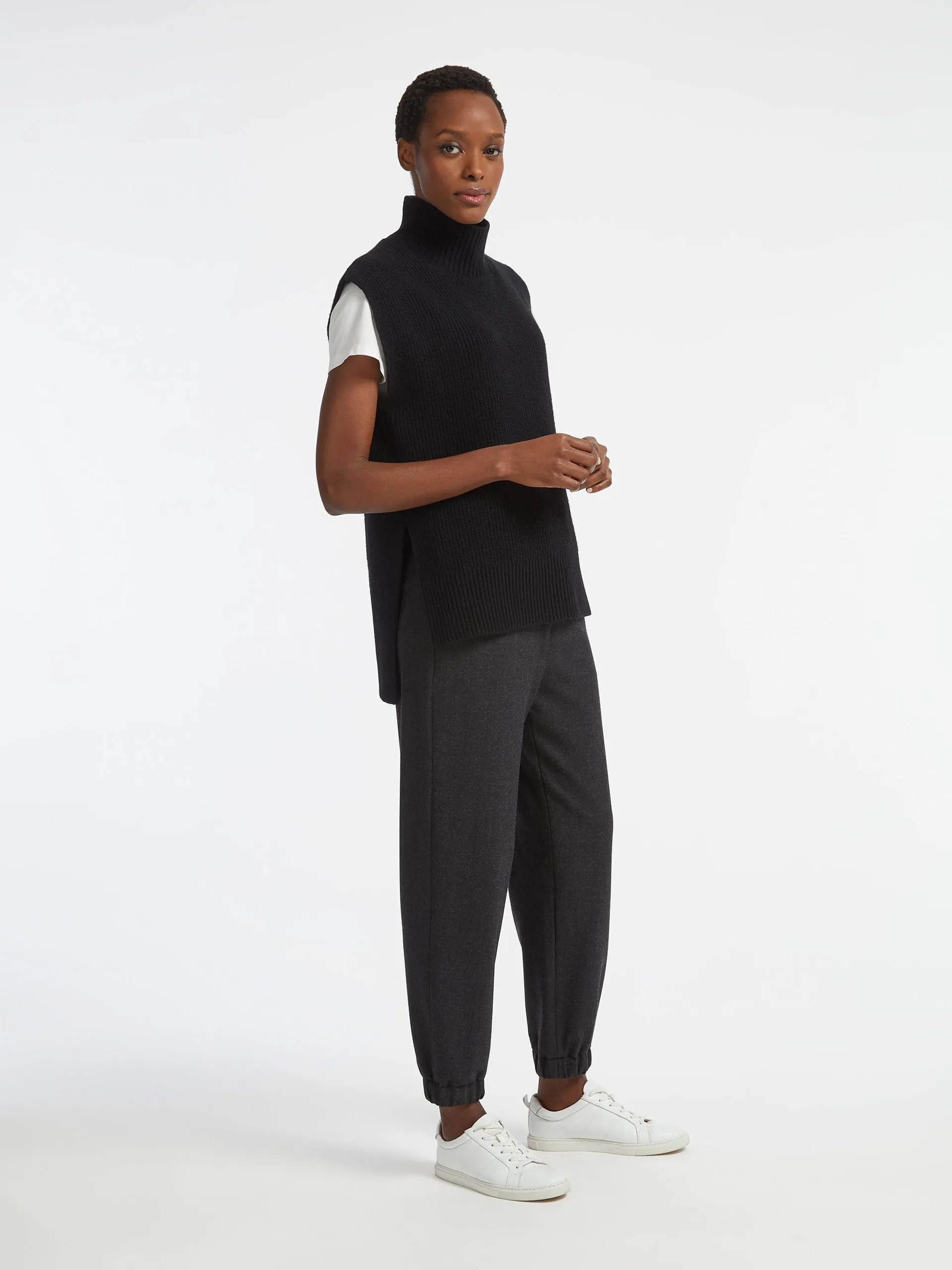 Black Janice funnel neck sleeveless layering jumper