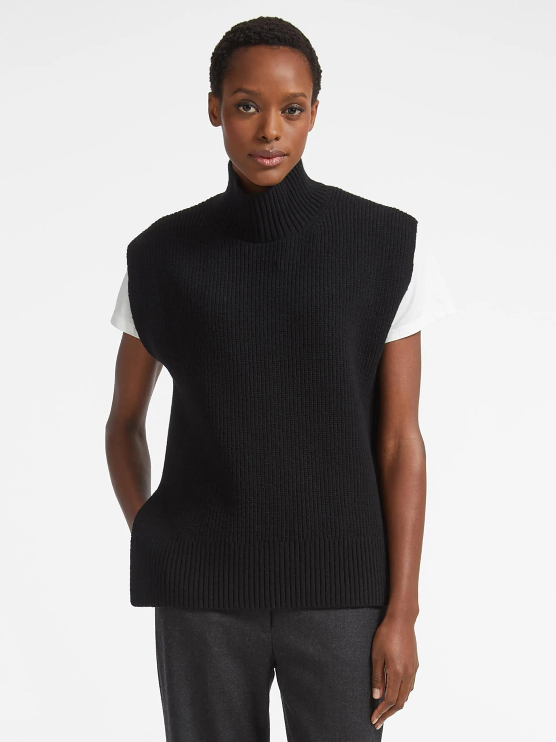 Black Janice funnel neck sleeveless layering jumper