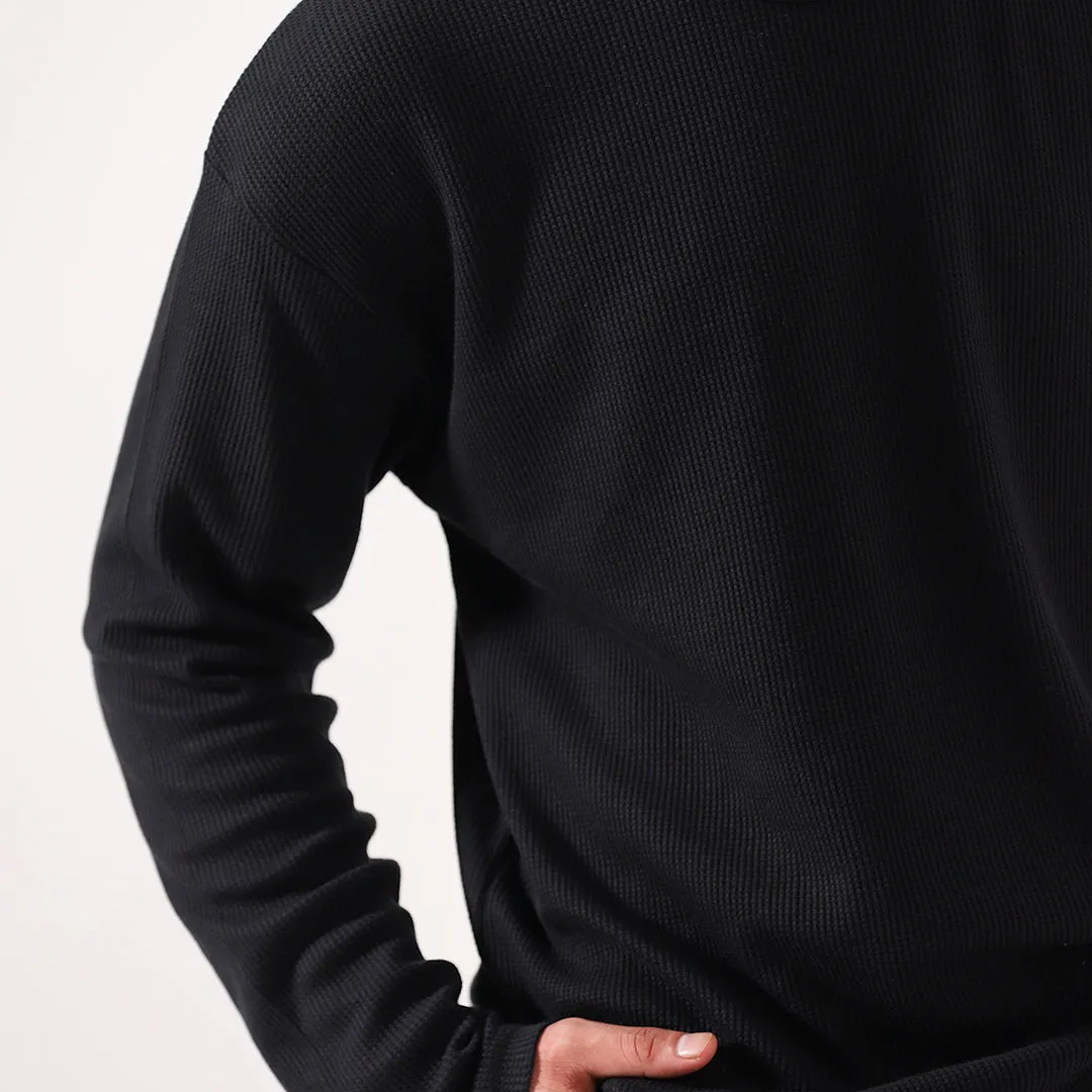 Black Long Sleeve Waffle T-Shirt