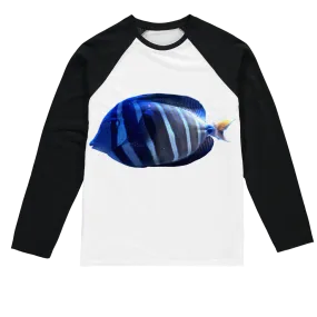 Blue Striped Fish Sublimation Baseball Long Sleeve T-Shirt