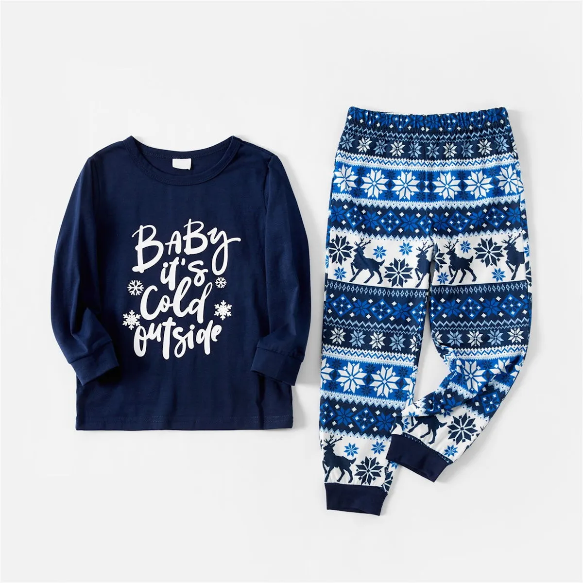 Bluey Baby It's Cold Outside Family Christmas Pajamas Letter Print Reindeer Snowflake