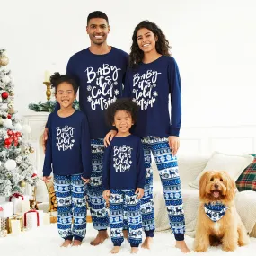 Bluey Baby It's Cold Outside Family Christmas Pajamas Letter Print Reindeer Snowflake