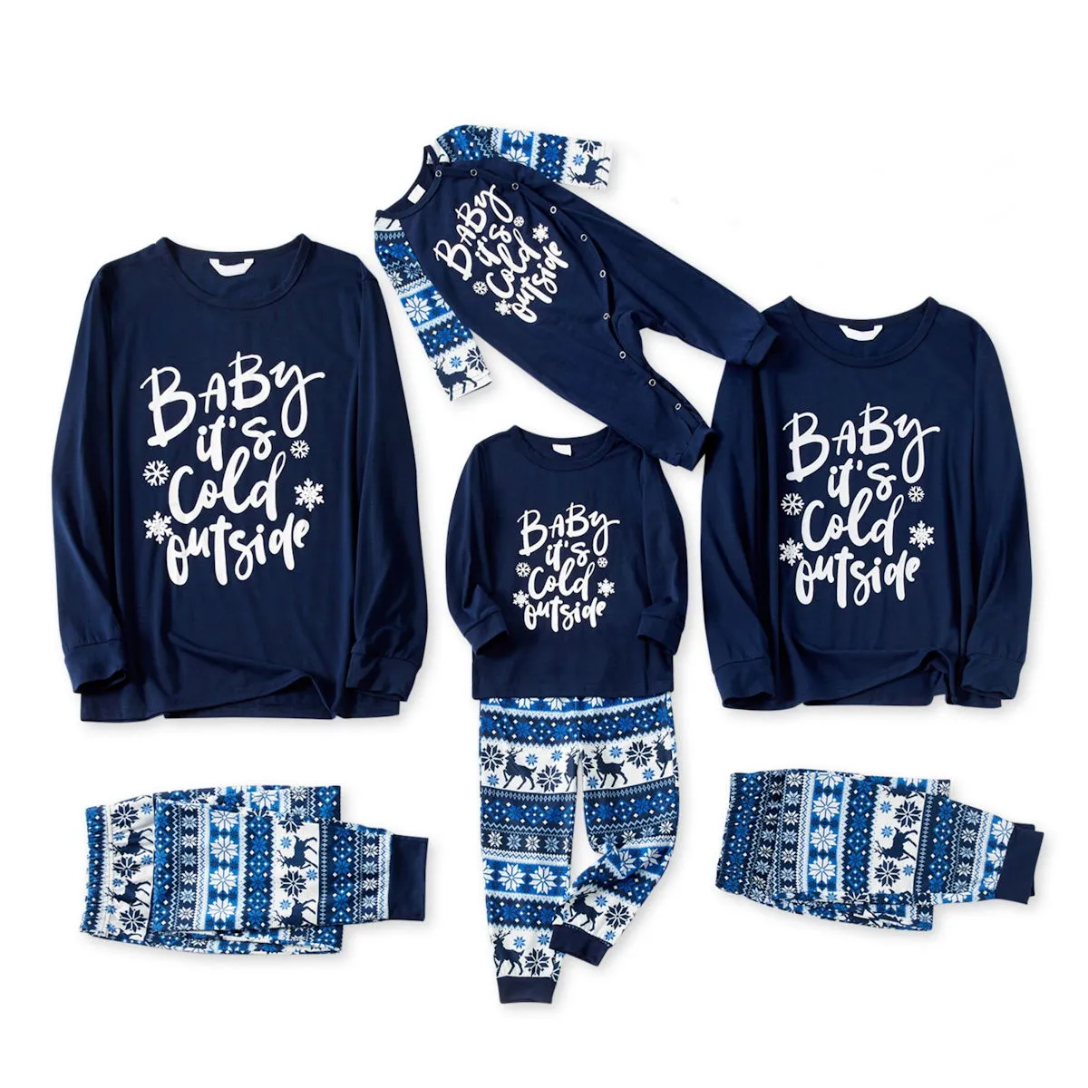 Bluey Baby It's Cold Outside Family Christmas Pajamas Letter Print Reindeer Snowflake