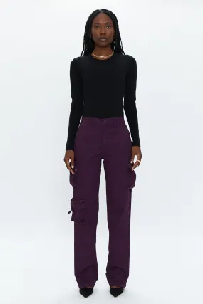 Bobbie Mid Rise Loose Straight Cargo Jean - Washed Aubergine