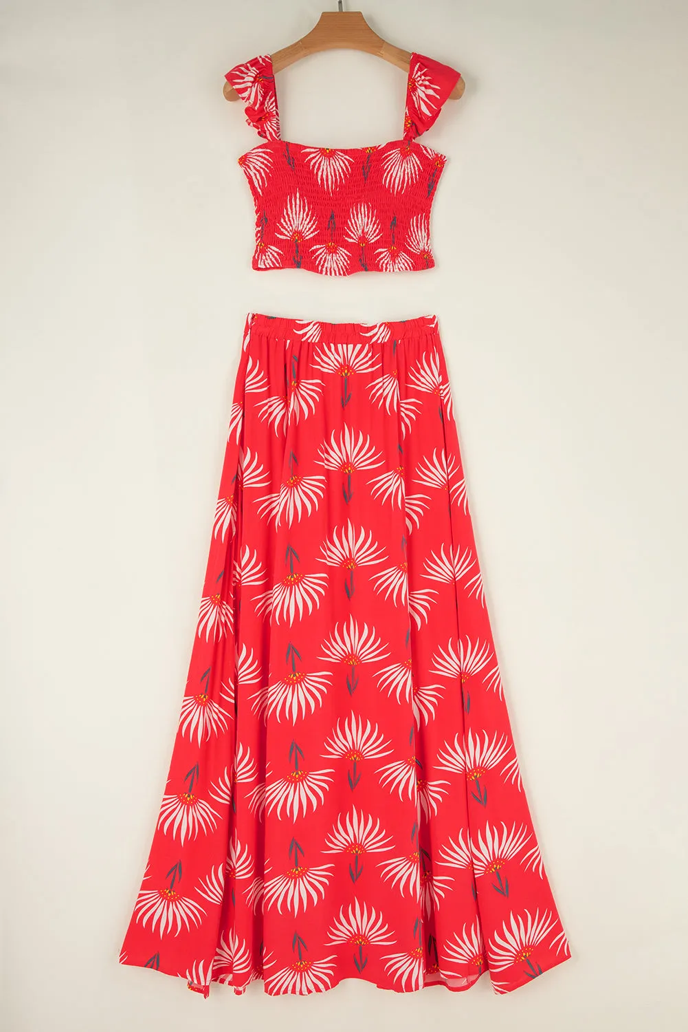 Bright Red Floral Maxi Set