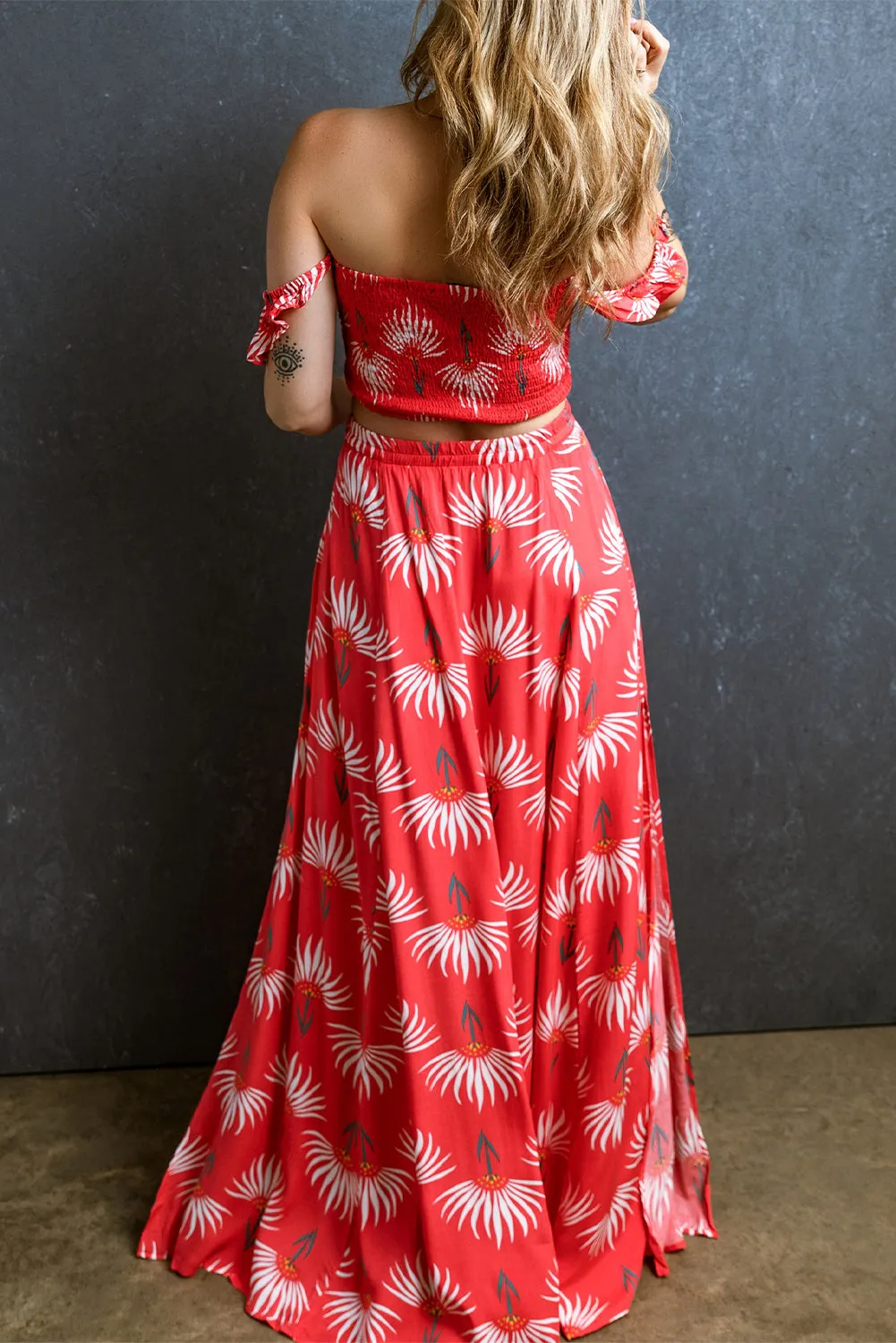 Bright Red Floral Maxi Set