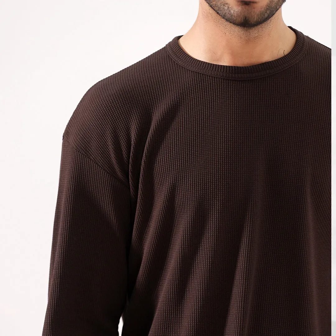 Brown Long Sleeve Waffle T-Shirt