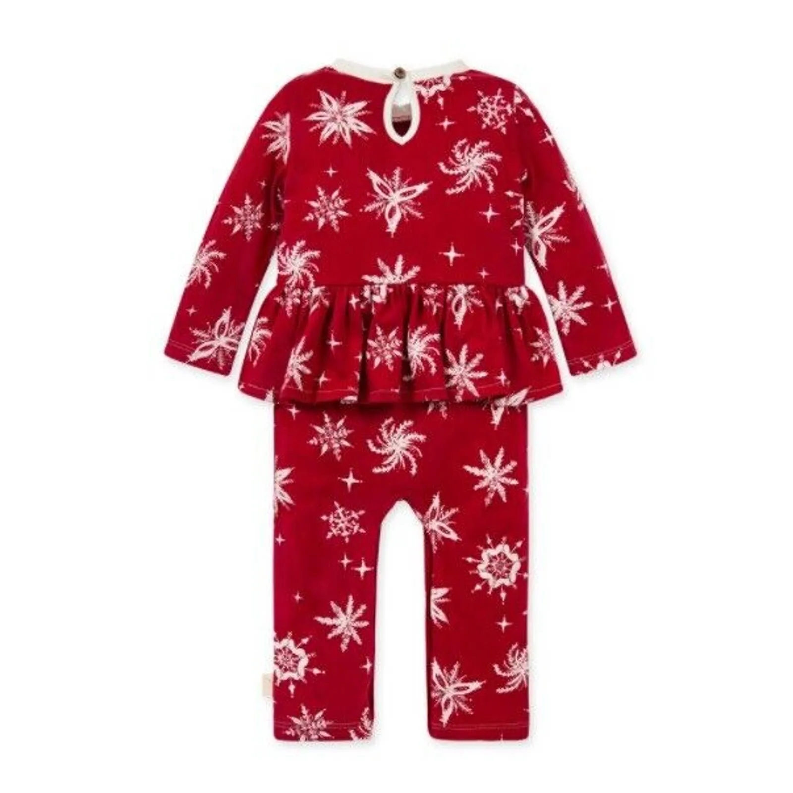 BURT'S BEES BABY ORGANIC GIRL'S VINTAGE SNOWFLAKE HOLIDAY RUFFLED JUMPSUIT