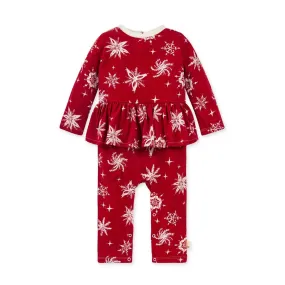 BURT'S BEES BABY ORGANIC GIRL'S VINTAGE SNOWFLAKE HOLIDAY RUFFLED JUMPSUIT