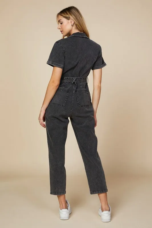 Cassandra Short Sleeve Cotton Utility Jumpsuit