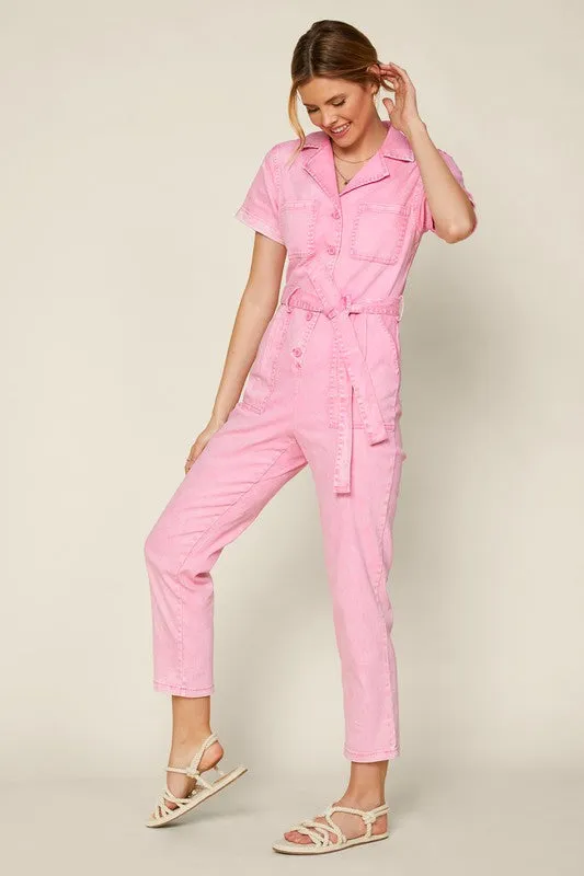 Cassandra Short Sleeve Cotton Utility Jumpsuit