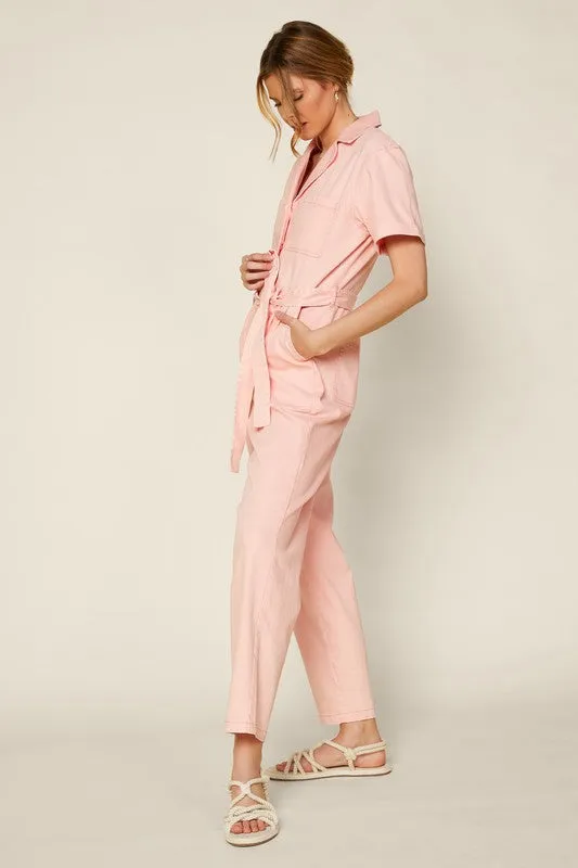 Cassandra Short Sleeve Cotton Utility Jumpsuit