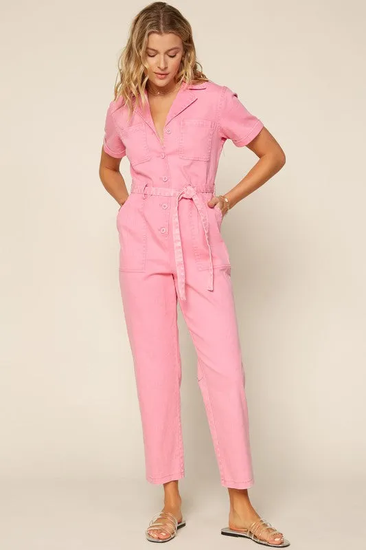 Cassandra Short Sleeve Cotton Utility Jumpsuit