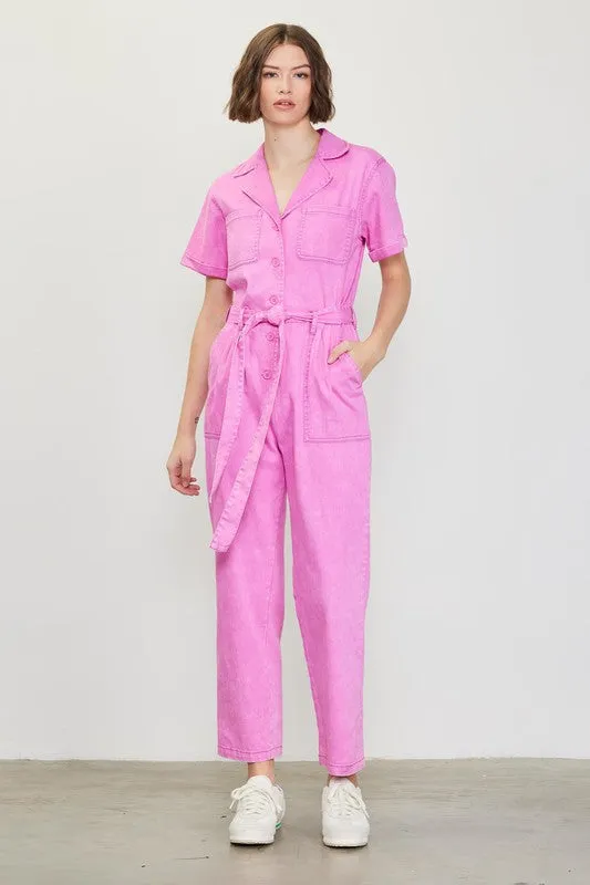 Cassandra Short Sleeve Cotton Utility Jumpsuit