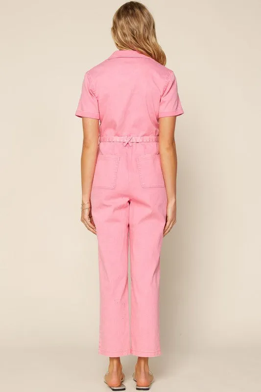 Cassandra Short Sleeve Cotton Utility Jumpsuit