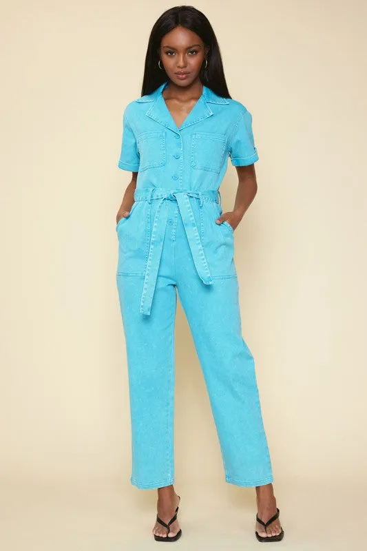 Cassandra Short Sleeve Cotton Utility Jumpsuit