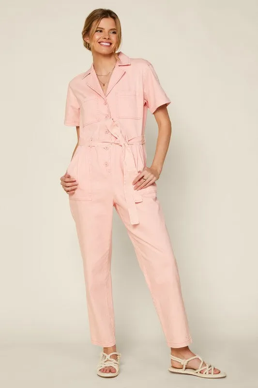 Cassandra Short Sleeve Cotton Utility Jumpsuit