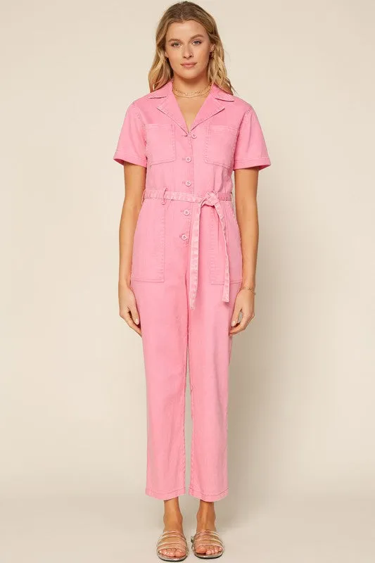 Cassandra Short Sleeve Cotton Utility Jumpsuit