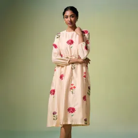 Chanderi Dress For Women | Floral Print | Beige