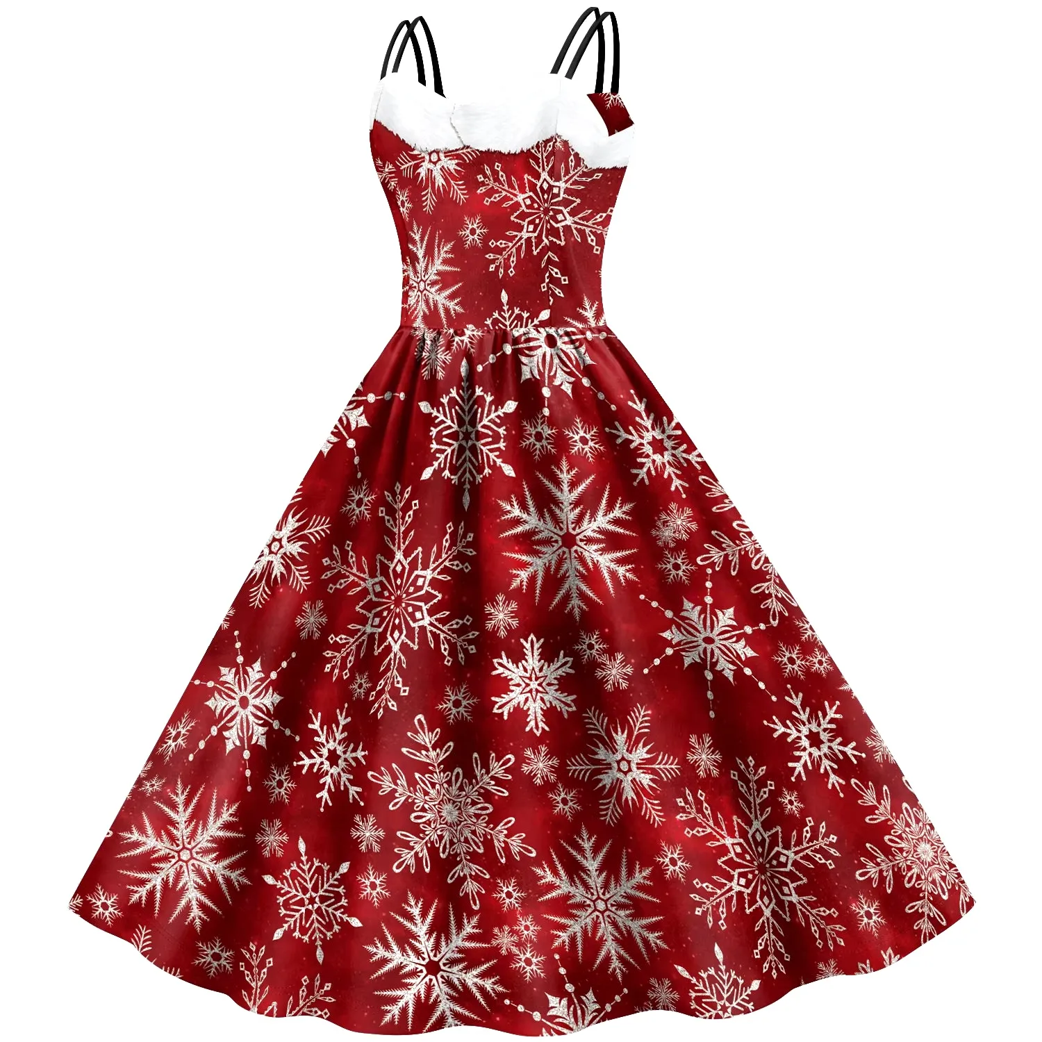 Christmas Cosplay Costumes for Women Vintage Dress Holiday Party Elk Snowflake Print Clothes Female Sexy Slip Dress Mujer