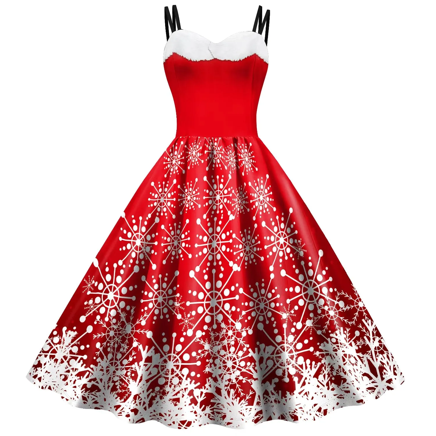 Christmas Cosplay Costumes for Women Vintage Dress Holiday Party Elk Snowflake Print Clothes Female Sexy Slip Dress Mujer