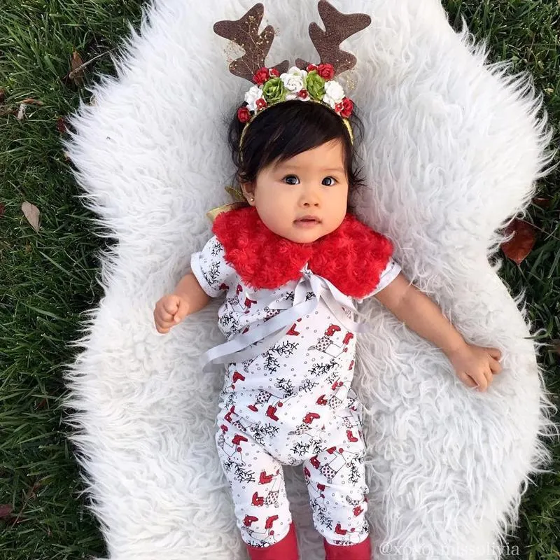 Christmas Snowflake Infant Baby Girl Boy Cotton Romper Deer Long Sleeve Jumpsuit Outfits Costume