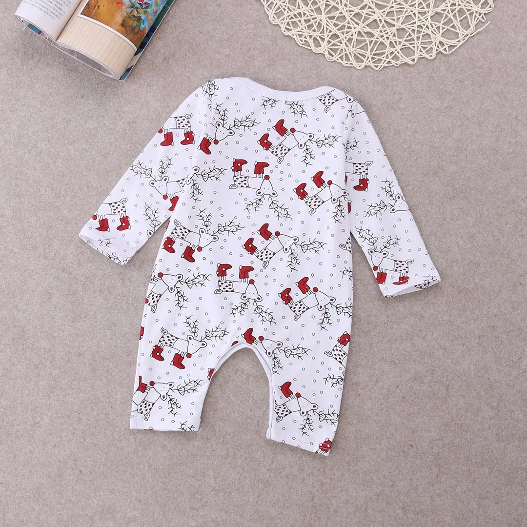 Christmas Snowflake Infant Baby Girl Boy Cotton Romper Deer Long Sleeve Jumpsuit Outfits Costume