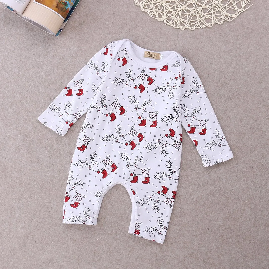 Christmas Snowflake Infant Baby Girl Boy Cotton Romper Deer Long Sleeve Jumpsuit Outfits Costume